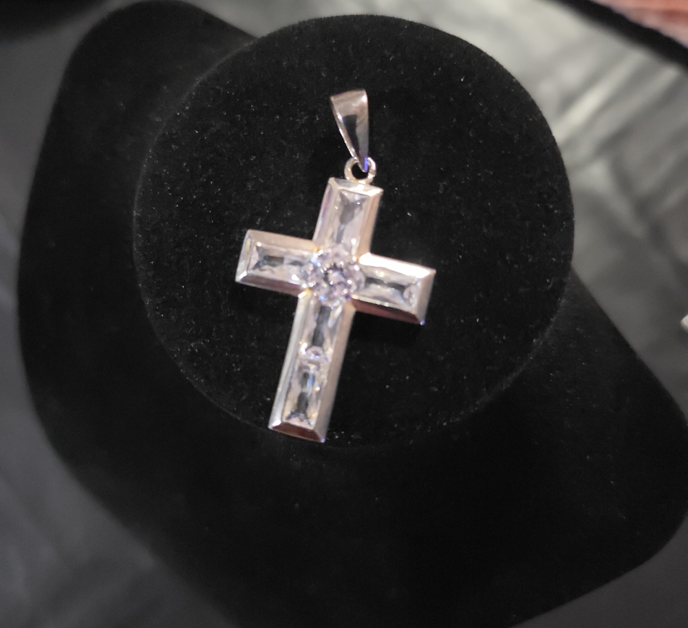 Sterling Silver Clear Crystal Cross Pendant - Women Jewelry